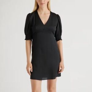 NEW Quince Washable Stretch Silk Puff Sleeve Mini Dress Black Satin Size XL